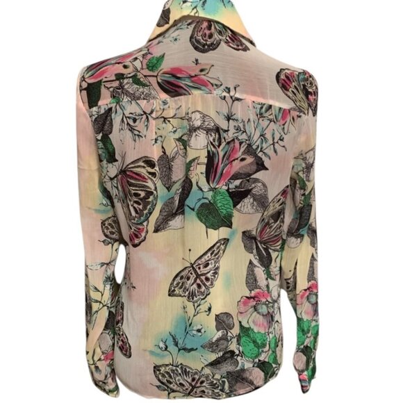 🦋 Signature Studio Butterfly Pattern Sheer Blouse, Pre-Owned, Size S 🌸 - Picture 3 of 17